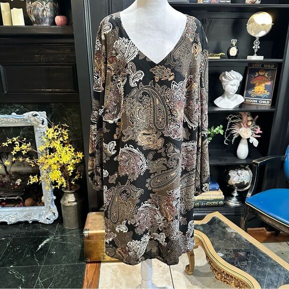 Emma & Michele Paisley Long Sleeve Dress Size 3X - Picture 1 of 13
